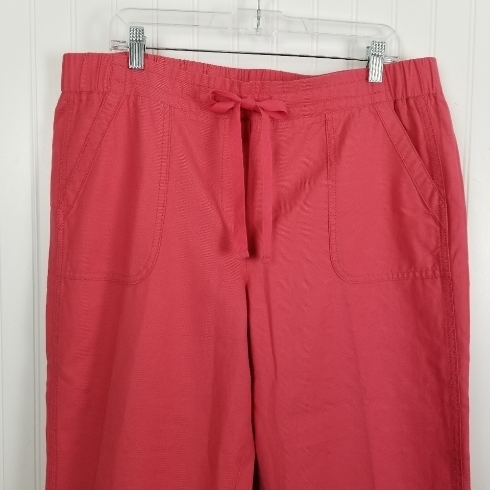 Talbots Womens Size 16P Petite Cropped Pull On Pants Coral Pockets Tie Waist NWT - Picture 7 of 12